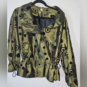 LINDI Olive Green and Black Jacket/ Coat Circular Pattern Large